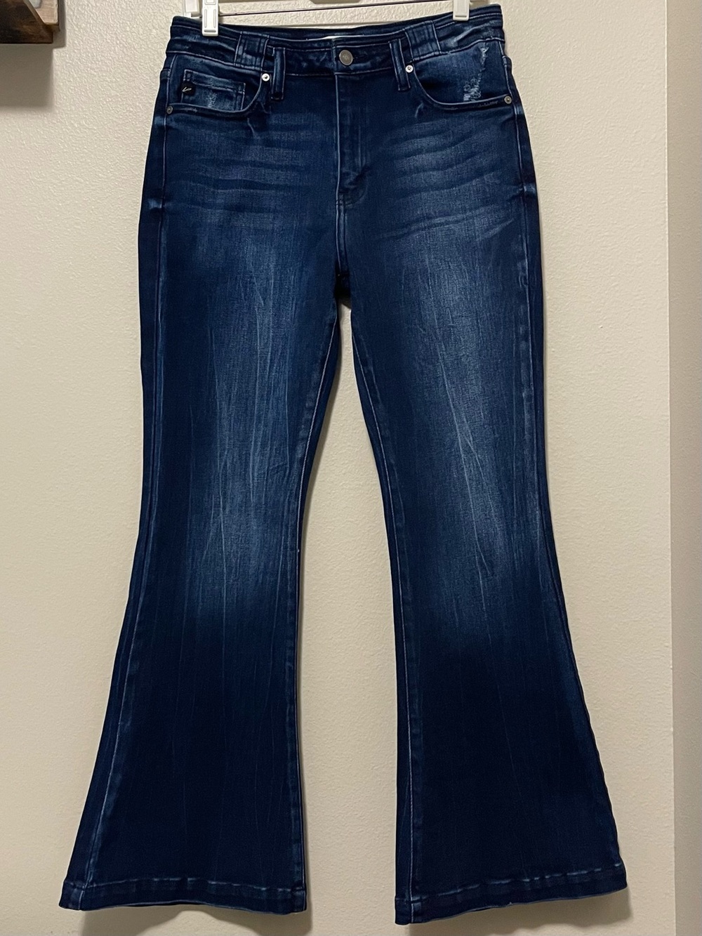 KanCan Distressed Flare Jeans - High Rise & Trouser Style Dark Wash - Size 29